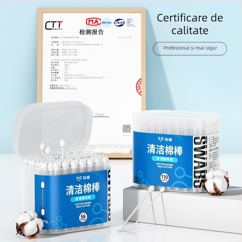 Bețișor de bumbac pentru curățarea urechilor de animale de companie, 110 buc, ceară de urechi pentru câini, miros de urechi, ulei esențial, bețișor de bumbac, lichid de curățare a urechilor de pisică, lichid de spălare a urechilor