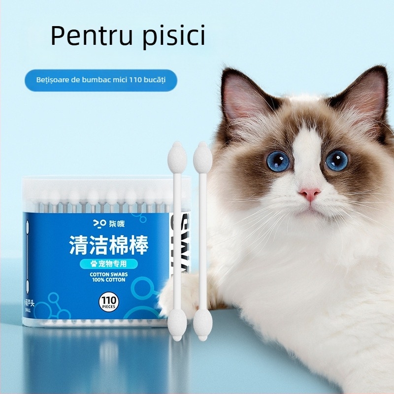 Bețișor de bumbac pentru curățarea urechilor de animale de companie, 110 buc, ceară de urechi pentru câini, miros de urechi, ulei esențial, bețișor de bumbac, lichid de curățare a urechilor de pisică, lichid de spălare a urechilor
