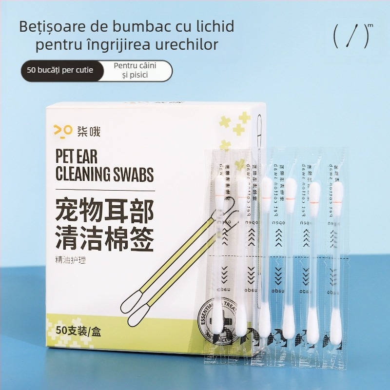 Bețișor de bumbac pentru curățarea urechilor de animale de companie, 110 buc, ceară de urechi pentru câini, miros de urechi, ulei esențial, bețișor de bumbac, lichid de curățare a urechilor de pisică, lichid de spălare a urechilor