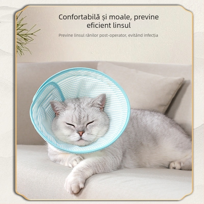 Zgardă respirabilă elisabetană transfrontalieră pentru animale de companie, stil chinezesc, pliabilă pentru pisici și câini, anti-mușcături și anti-lins, moale