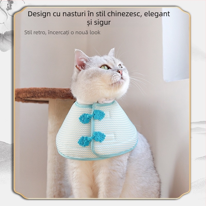 Zgardă respirabilă elisabetană transfrontalieră pentru animale de companie, stil chinezesc, pliabilă pentru pisici și câini, anti-mușcături și anti-lins, moale