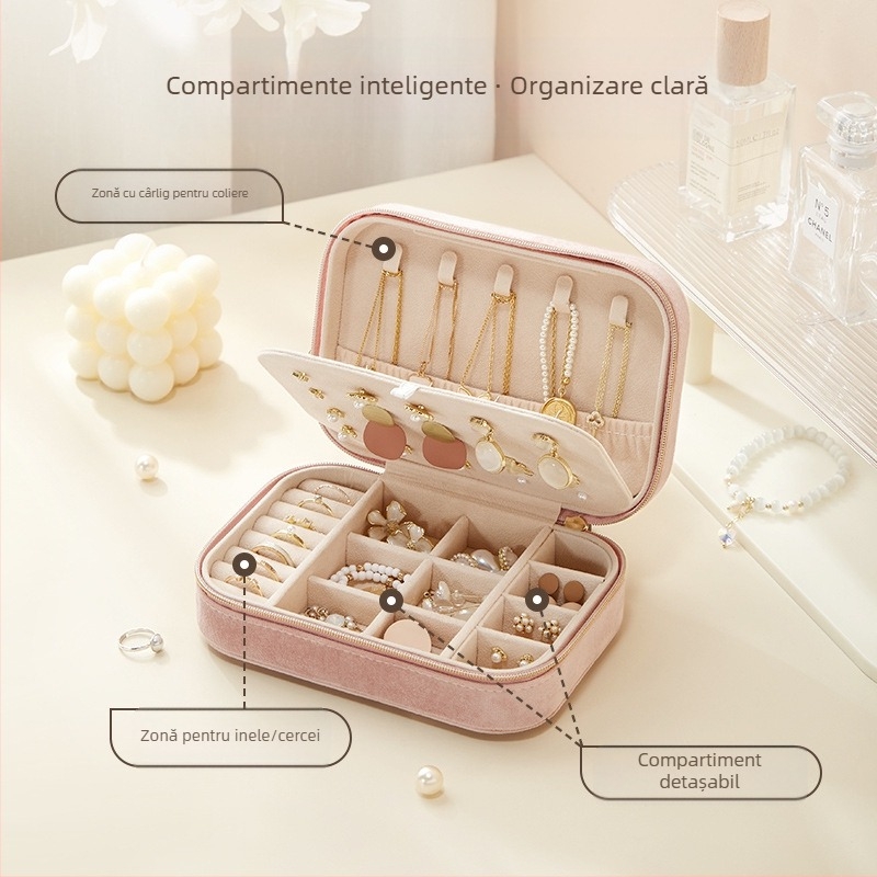 Cutie de bijuterii transfrontalieră din catifea de înaltă calitate, cu dublu strat, capacitate mare, cercei, inel, colier, depozitare bijuterii, cutie de depozitare manuală pentru bijuterii