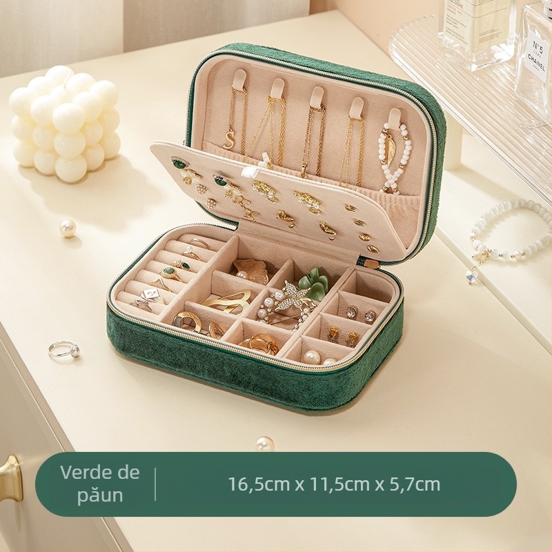 Cutie de bijuterii transfrontalieră din catifea de înaltă calitate, cu dublu strat, capacitate mare, cercei, inel, colier, depozitare bijuterii, cutie de depozitare manuală pentru bijuterii