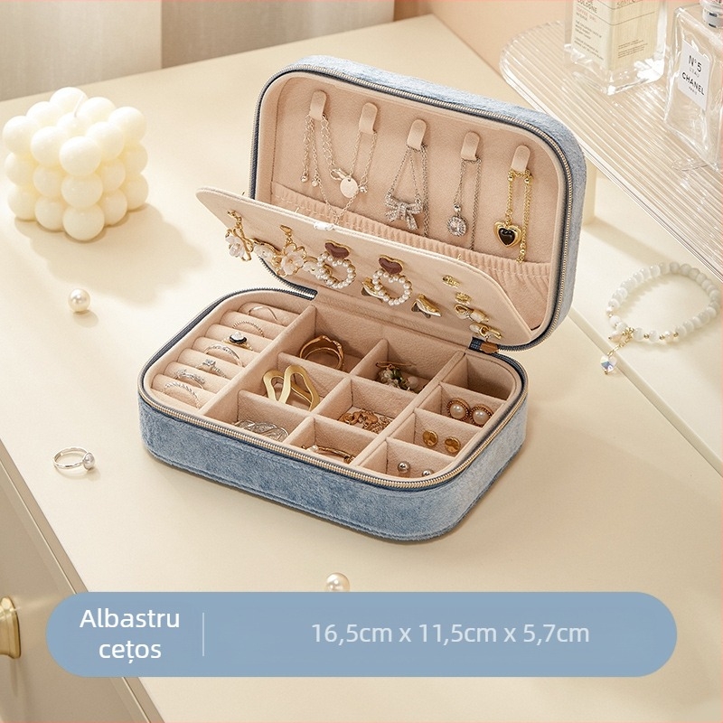 Cutie de bijuterii transfrontalieră din catifea de înaltă calitate, cu dublu strat, capacitate mare, cercei, inel, colier, depozitare bijuterii, cutie de depozitare manuală pentru bijuterii