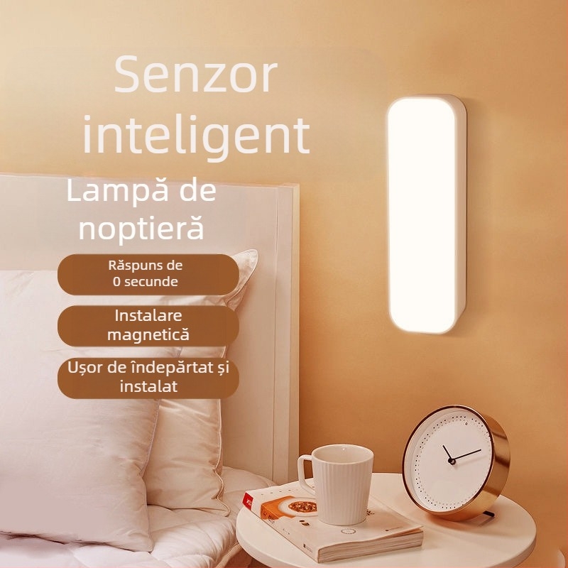 Lampă inteligentă cu senzor al corpului uman, dulap, noptieră, magnetică încorporată, încărcare USB, lumină de noapte cu infraroșu, en-gros