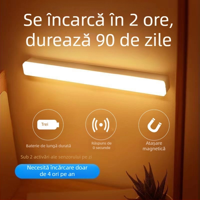Lampă inteligentă cu senzor al corpului uman, dulap, noptieră, magnetică încorporată, încărcare USB, lumină de noapte cu infraroșu, en-gros