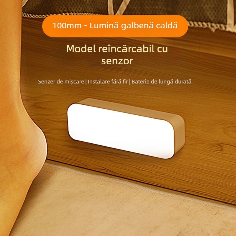 Lampă inteligentă cu senzor al corpului uman, dulap, noptieră, magnetică încorporată, încărcare USB, lumină de noapte cu infraroșu, en-gros
