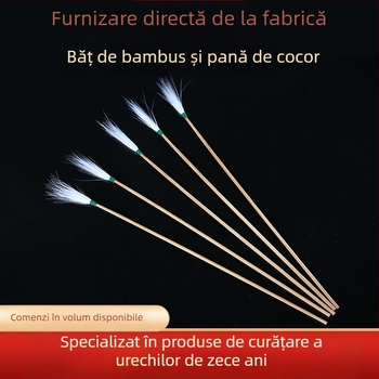 Băț de păr de cocor din bambus cu palmier, pene de pui albe vechi din bambus, conice, pentru cules urechi, instrument de cules urechi de înaltă calitate