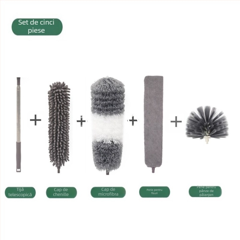 Perie de măturat tavan, cu un singur cap, din microfibră, cu un singur pol, din chenilă alungită, nouă din fabrică