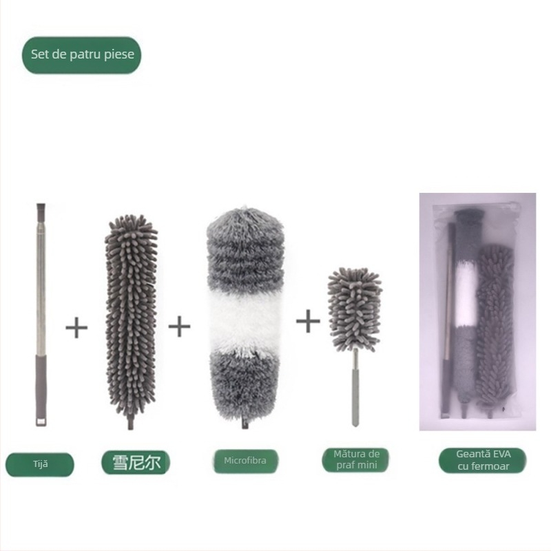 Perie de măturat tavan, cu un singur cap, din microfibră, cu un singur pol, din chenilă alungită, nouă din fabrică