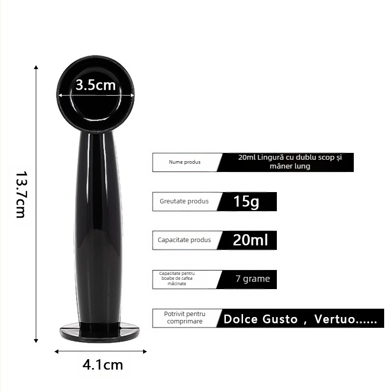 Potrivit pentru aparatul de cafea cu capsule Nestle, poate fi reciclat, lingură cu mâner lung și dublu scop, lingură de cafea pudră, 20 ml