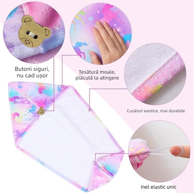 Cască de uscare a părului pentru copii, îngroșată, absorbantă de apă, cu uscare rapidă, prosop moale pentru uscarea părului, turban din microfibră, cască de duș drăguță pentru bebeluși