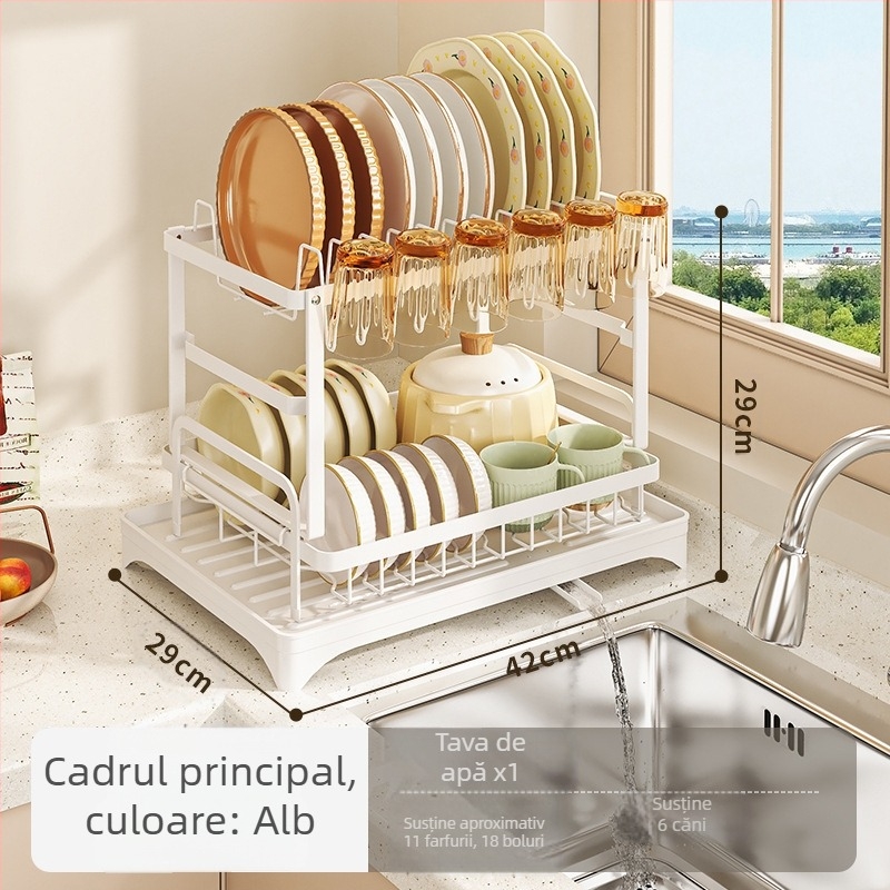 Suport de scurgere pentru bucătărie transfrontalier, raft pentru boluri și vase, raft pentru depozitarea bolurilor și vase, raft pentru depozitarea cuțitelor și furculițelor de uz casnic, raft pentru uscare a bolurilor de masă