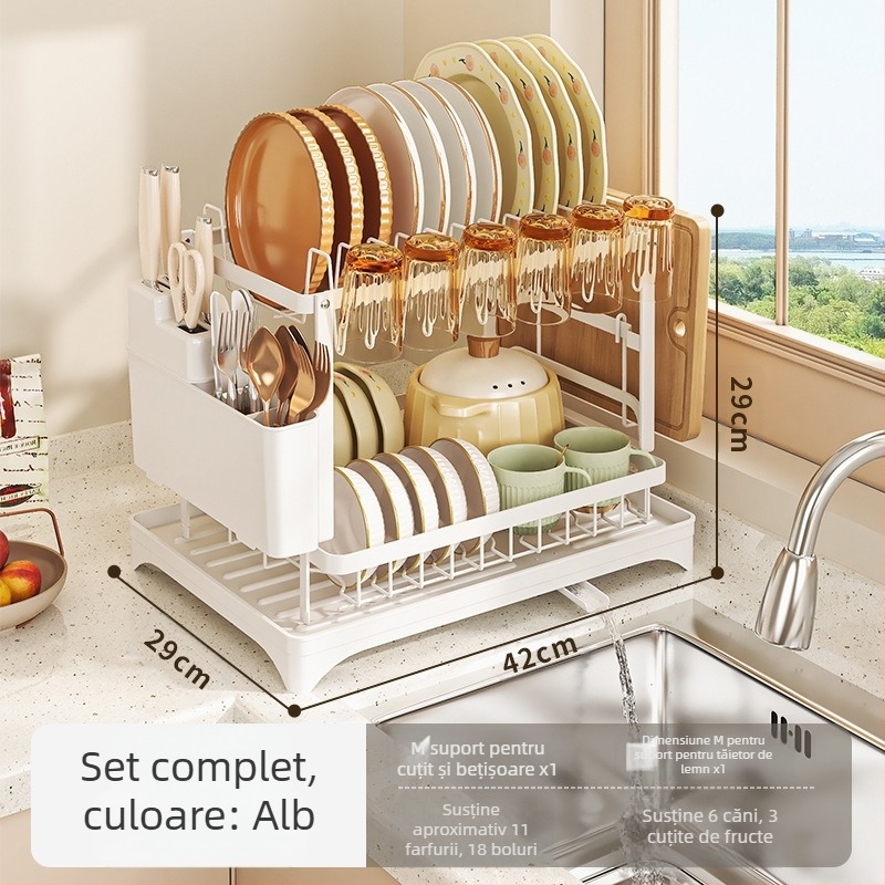 Suport de scurgere pentru bucătărie transfrontalier, raft pentru boluri și vase, raft pentru depozitarea bolurilor și vase, raft pentru depozitarea cuțitelor și furculițelor de uz casnic, raft pentru uscare a bolurilor de masă