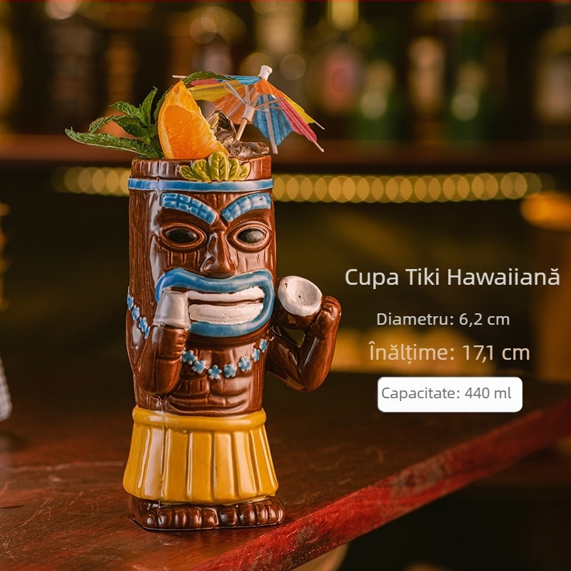 Cana Tiki Hawaiiană, cană Tiki, ceașcă ceramică creativă pentru cocktail, cană de vin, ornamente speciale pentru bar, ceașcă de vin ...
