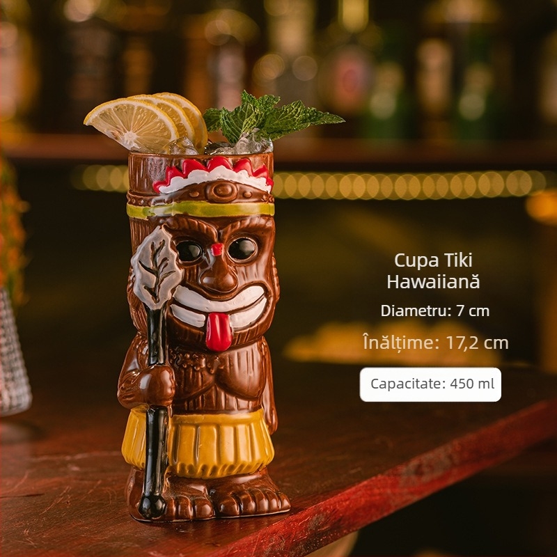 Cana Tiki Hawaiiană, cană Tiki, ceașcă ceramică creativă pentru cocktail, cană de vin, ornamente speciale pentru bar, ceașcă de vin ...
