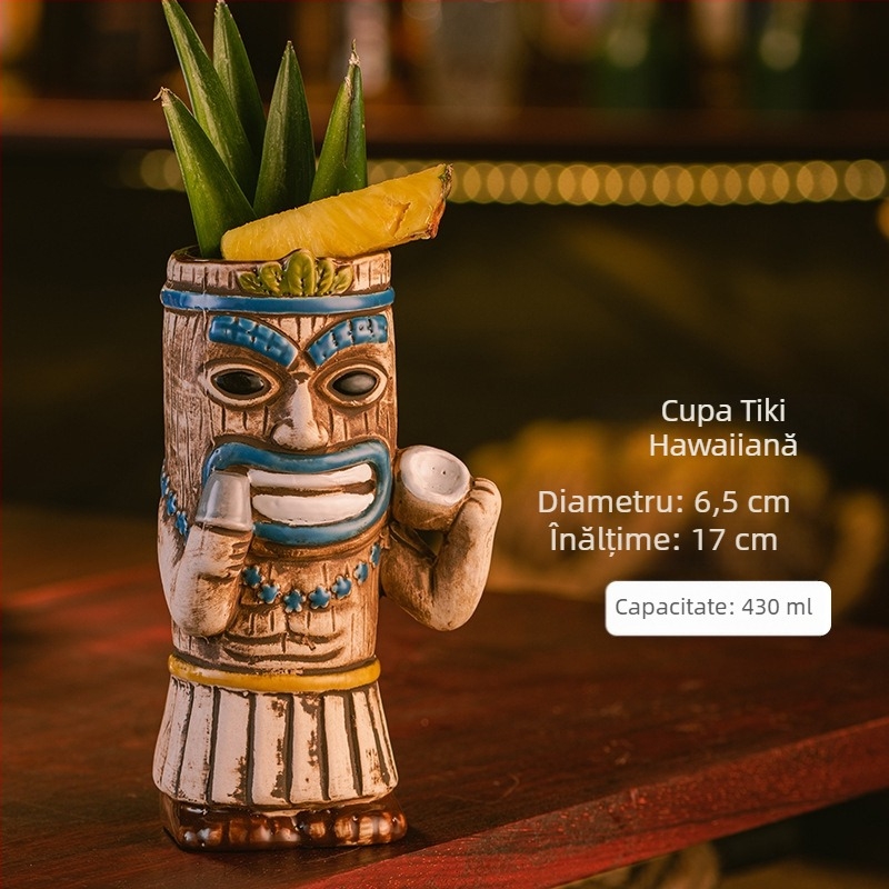 Cana Tiki Hawaiiană, cană Tiki, ceașcă ceramică creativă pentru cocktail, cană de vin, ornamente speciale pentru bar, ceașcă de vin ...