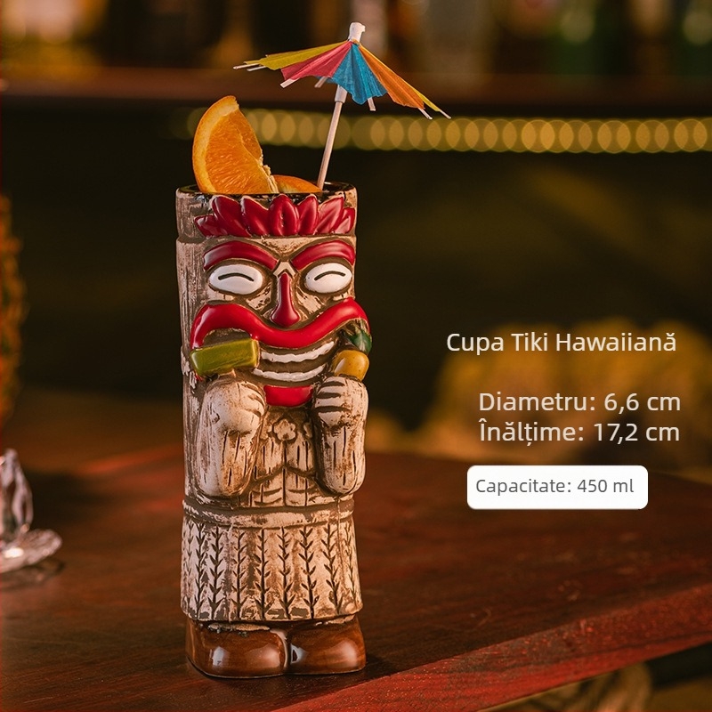 Cana Tiki Hawaiiană, cană Tiki, ceașcă ceramică creativă pentru cocktail, cană de vin, ornamente speciale pentru bar, ceașcă de vin ...