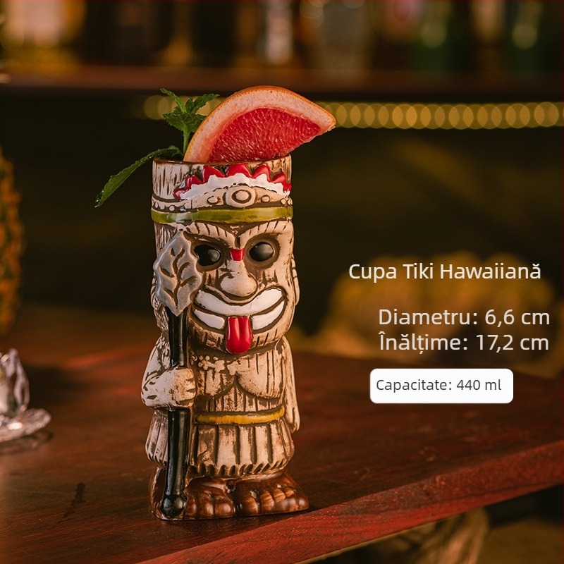 Cana Tiki Hawaiiană, cană Tiki, ceașcă ceramică creativă pentru cocktail, cană de vin, ornamente speciale pentru bar, ceașcă de vin ...