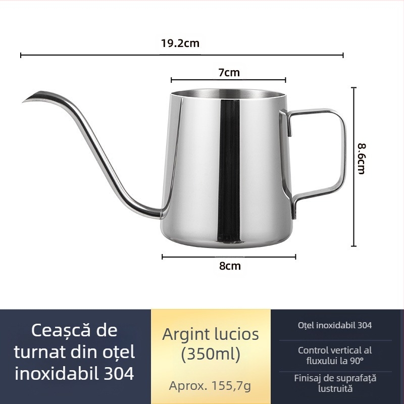 Cafetieră manuală din oțel inoxidabil, mini cafetieră manuală, aparat de cafea cu gură subțire din teflon negru