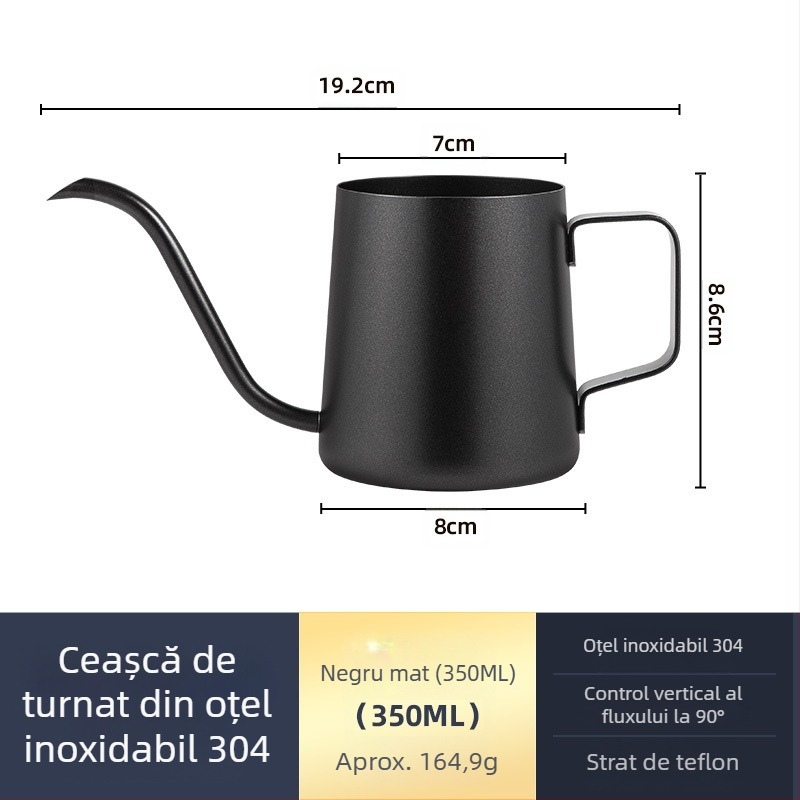 Cafetieră manuală din oțel inoxidabil, mini cafetieră manuală, aparat de cafea cu gură subțire din teflon negru