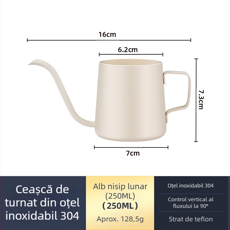 Cafetieră manuală din oțel inoxidabil, mini cafetieră manuală, aparat de cafea cu gură subțire din teflon negru