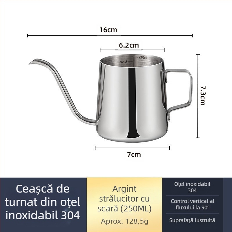 Cafetieră manuală din oțel inoxidabil, mini cafetieră manuală, aparat de cafea cu gură subțire din teflon negru