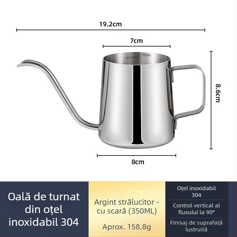 Cafetieră manuală din oțel inoxidabil, mini cafetieră manuală, aparat de cafea cu gură subțire din teflon negru