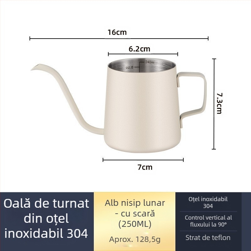 Cafetieră manuală din oțel inoxidabil, mini cafetieră manuală, aparat de cafea cu gură subțire din teflon negru