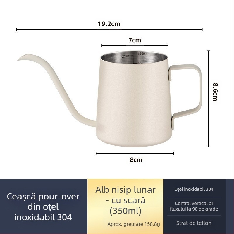 Cafetieră manuală din oțel inoxidabil, mini cafetieră manuală, aparat de cafea cu gură subțire din teflon negru
