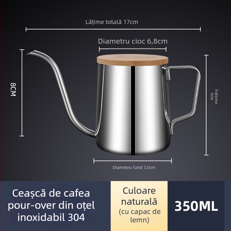 Cafetieră manuală din oțel inoxidabil, mini cafetieră manuală, aparat de cafea cu gură subțire din teflon negru