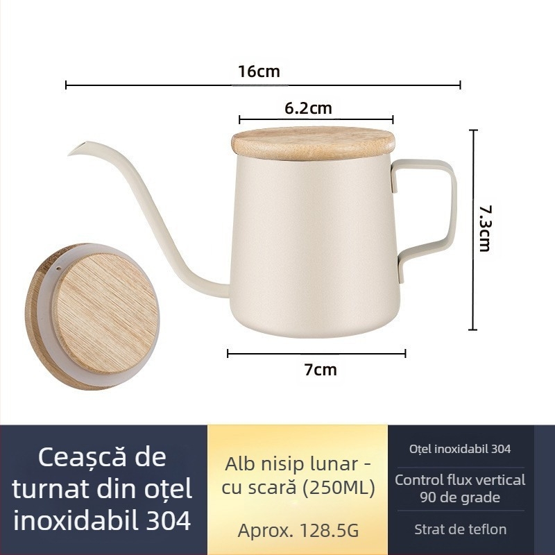 Cafetieră manuală din oțel inoxidabil, mini cafetieră manuală, aparat de cafea cu gură subțire din teflon negru