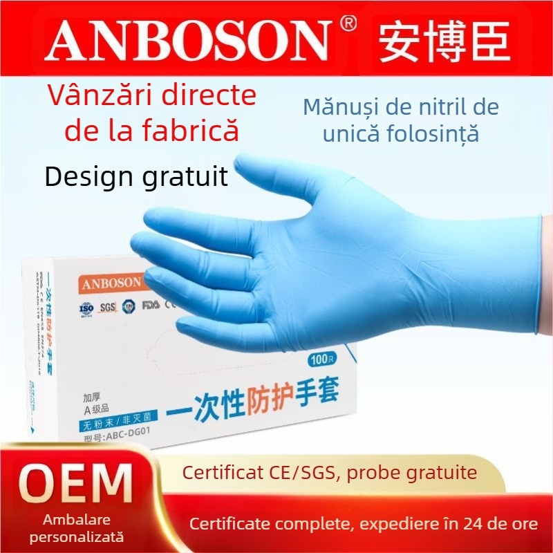 Mănuși de nitril albastru, durabile, de unică folosință Ambochen, en-gros, de calitate alimentară, impermeabile, pentru bucătărie, Ding Qing