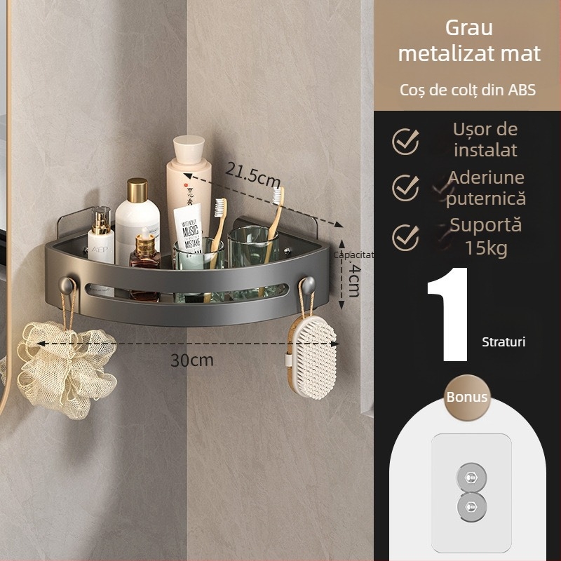 Suport de depozitare pentru toaletă, montat pe perete, suport de toaletă triunghiular, suport de colț pentru umeraș, fără perforații, pentru baie, toaletă