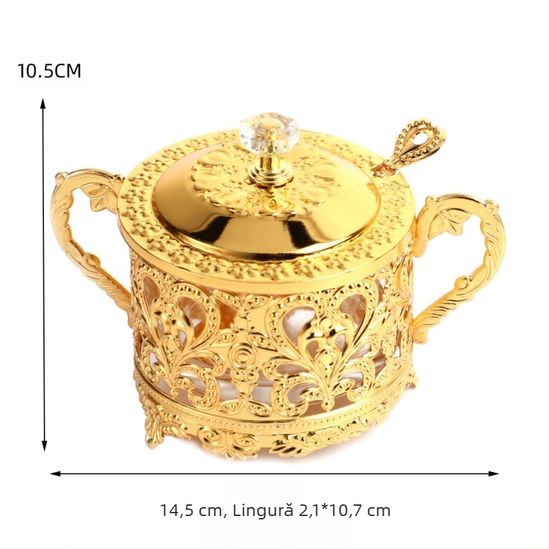 Cutie de condimente cu ceașcă de zahăr cu design gol pentru celebrități de internet creative, cu lumină, de lux, pentru sare de bucătărie, MSG, rezervor de condimente, metalic, alb, cu capac