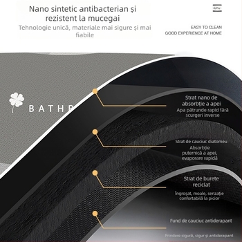 Covoraș de baie curbat, covor antiderapant, puternic absorbant, pentru duș, în formă de evantai, semi-rotund, cu noroi de diatomee, cu uscare rapidă, pentru picioare