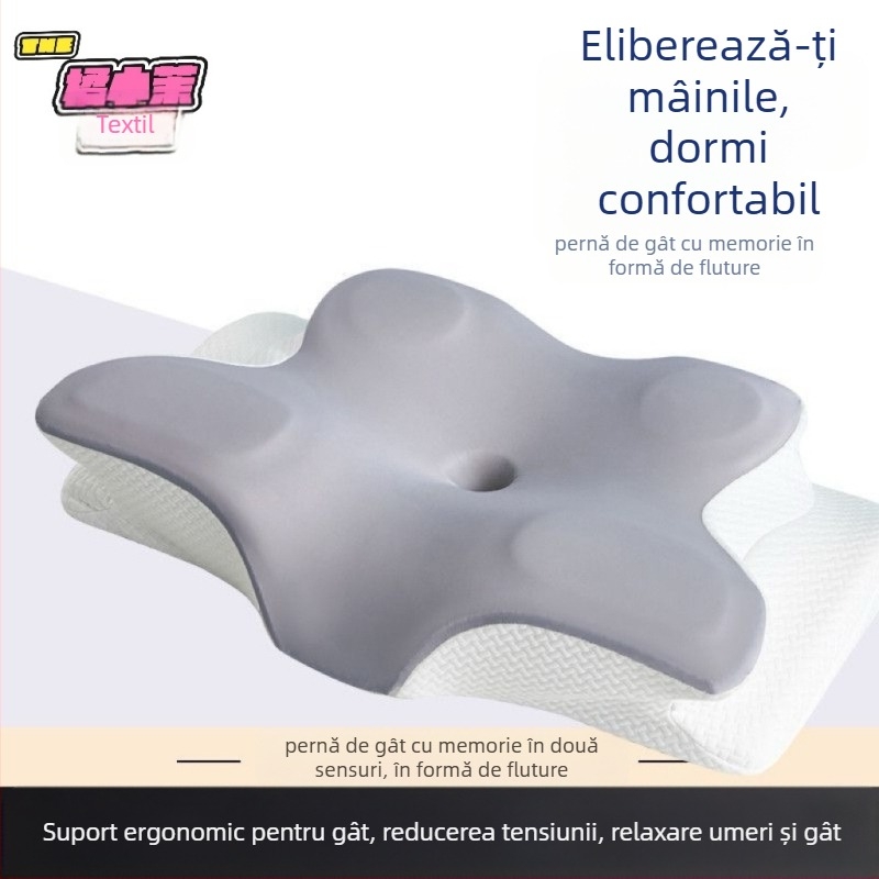 Pernă de gât cu față de pernă, un costum, pernă cu memorie cu revenire lentă, pernă cu miez de pernă, pernă cervicală pentru somn profund, pernă cu memorie din bumbac