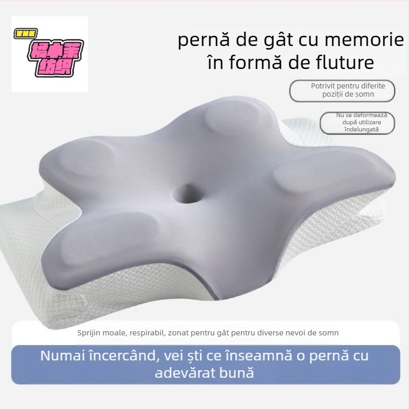 Pernă de gât cu față de pernă, un costum, pernă cu memorie cu revenire lentă, pernă cu miez de pernă, pernă cervicală pentru somn profund, pernă cu memorie din bumbac