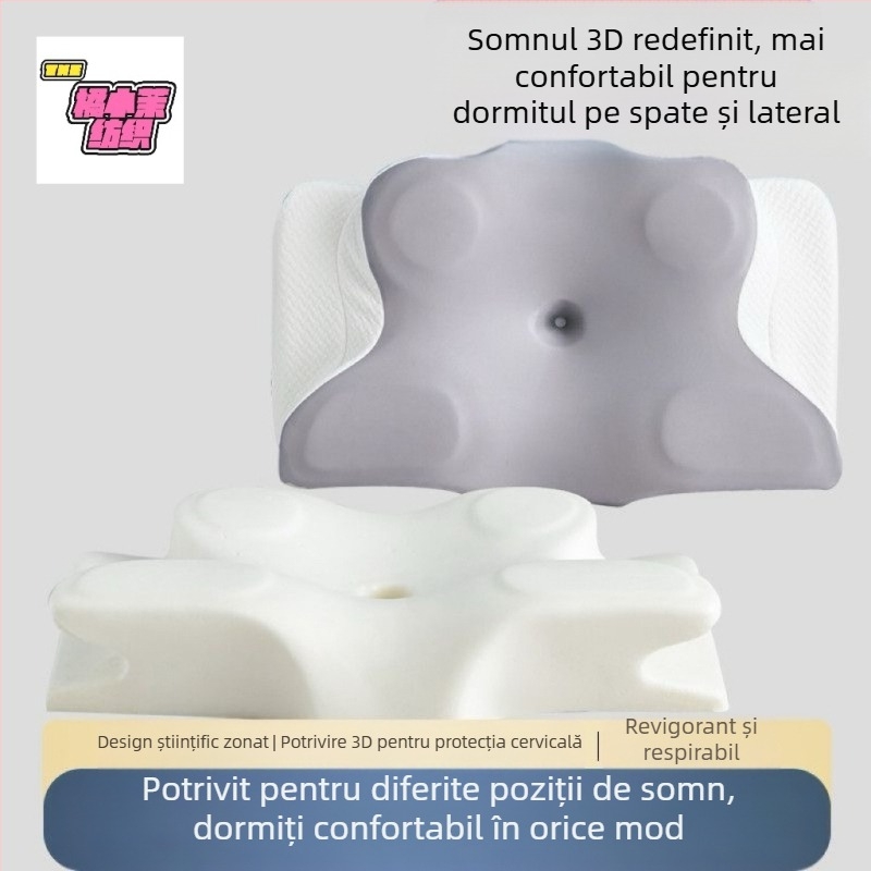 Pernă de gât cu față de pernă, un costum, pernă cu memorie cu revenire lentă, pernă cu miez de pernă, pernă cervicală pentru somn profund, pernă cu memorie din bumbac