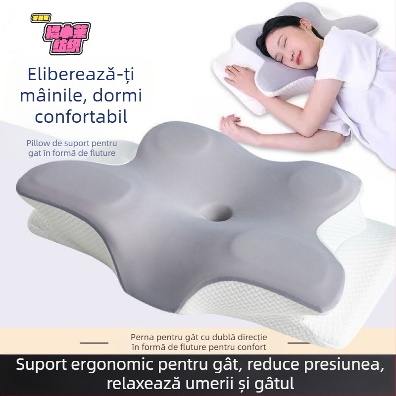 Pernă de gât cu față de pernă, un costum, pernă cu memorie cu revenire lentă, pernă cu miez de pernă, pernă cervicală pentru somn profund, pernă cu memorie din bumbac