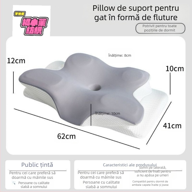 Pernă de gât cu față de pernă, un costum, pernă cu memorie cu revenire lentă, pernă cu miez de pernă, pernă cervicală pentru somn profund, pernă cu memorie din bumbac