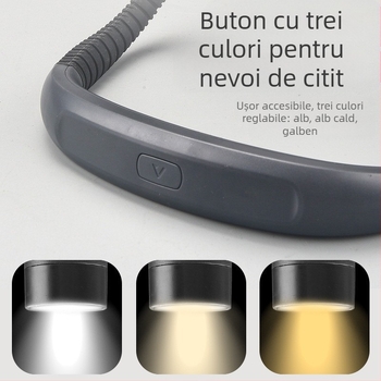 Lampă de gât suspendată pentru citit, cu LED, protecție pentru ochi, cu trei trepte, lumină tricoloră, lampă de gât suspendată cu cap dublu, lampă de iluminat