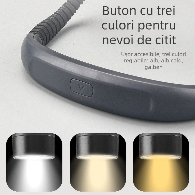 Lampă de gât suspendată pentru citit, cu LED, protecție pentru ochi, cu trei trepte, lumină tricoloră, lampă de gât suspendată cu cap dublu, lampă de iluminat