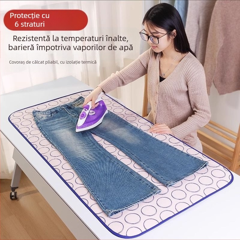 Masă de călcat de uz casnic, saltea de călcat cu șase straturi, izolație termică îngroșată, impermeabilă, pliabilă, portabilă, cu fier de călcat agățat, mașină de călcat pentru călcat