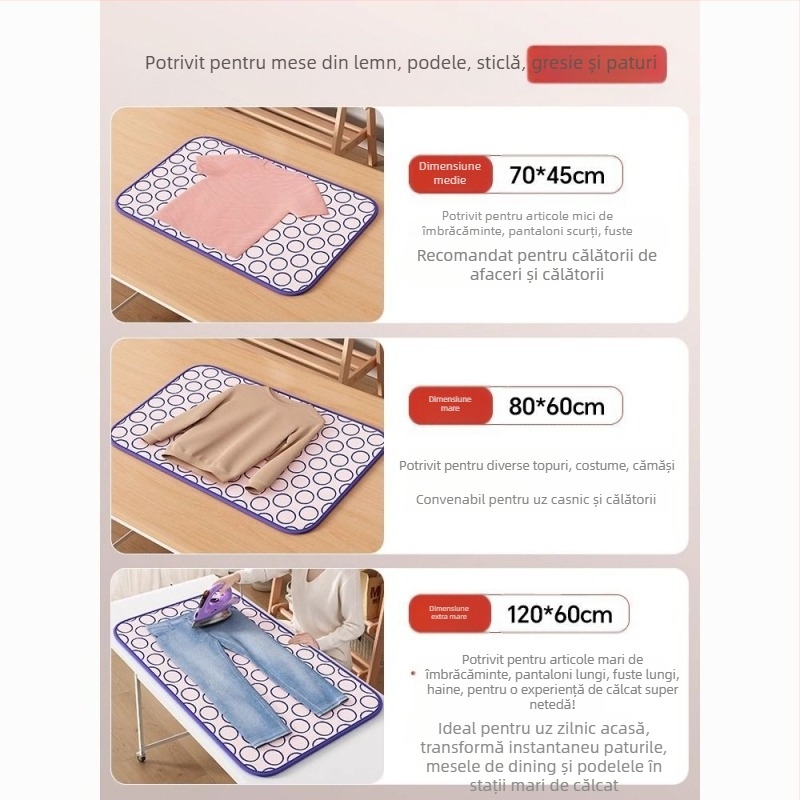 Masă de călcat de uz casnic, saltea de călcat cu șase straturi, izolație termică îngroșată, impermeabilă, pliabilă, portabilă, cu fier de călcat agățat, mașină de călcat pentru călcat