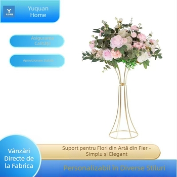 Fier forjat geometric gol flori suport ornamente talie aurie flori Ware nuntă masă flori Ware recuzită nuntă suport flori drum