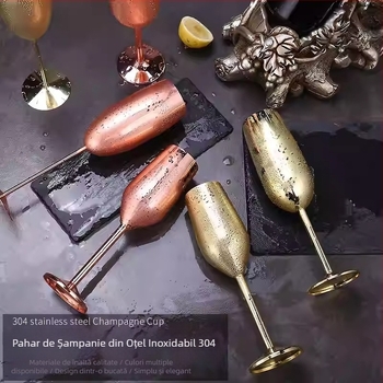 Pahar de șampanie american din oțel inoxidabil cu bază, pahar de cocktail, bar creativ metalic, pahar de șampanie înalt de 250 ml