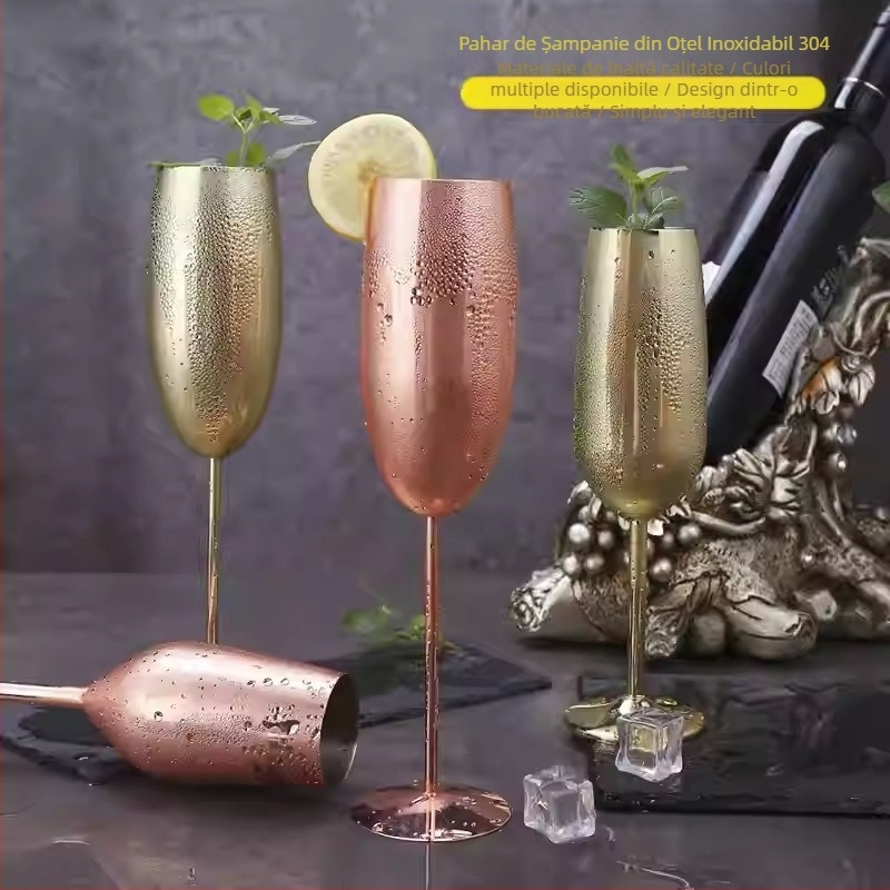 Pahar de șampanie american din oțel inoxidabil cu bază, pahar de cocktail, bar creativ metalic, pahar de șampanie înalt de 250 ml