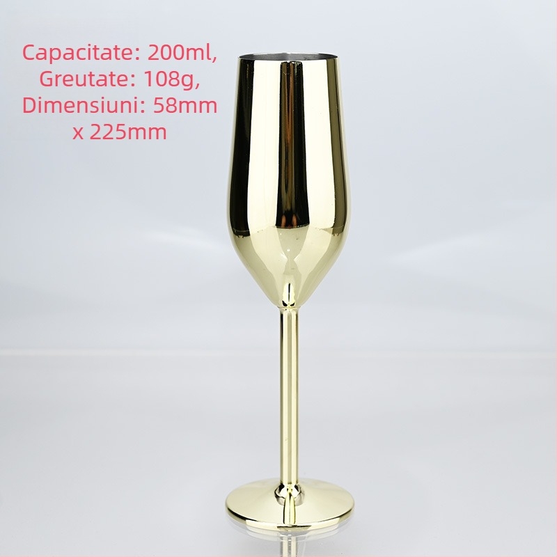 Pahar de șampanie american din oțel inoxidabil cu bază, pahar de cocktail, bar creativ metalic, pahar de șampanie înalt de 250 ml