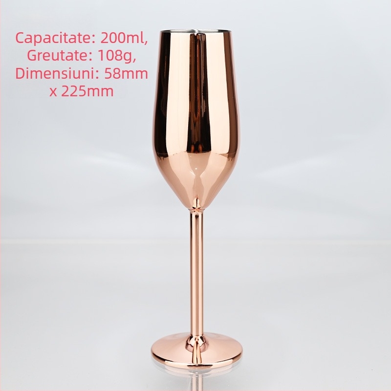 Pahar de șampanie american din oțel inoxidabil cu bază, pahar de cocktail, bar creativ metalic, pahar de șampanie înalt de 250 ml